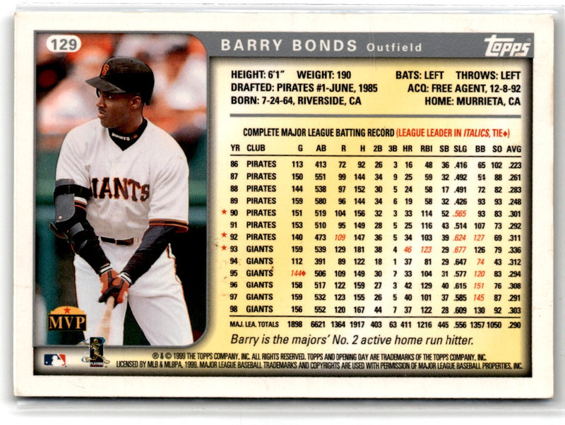 1999 Topps Opening Day Barry Bonds