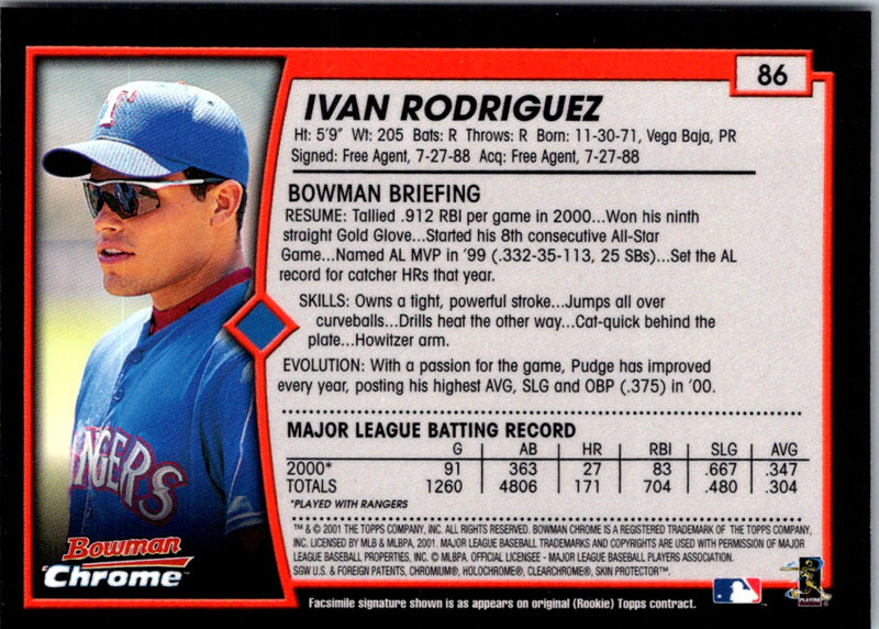 2001 Bowman Chrome Ivan Rodriguez