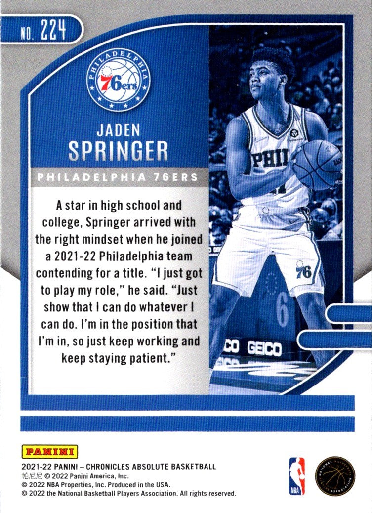 2021 Panini Chronicles Jaden Springer