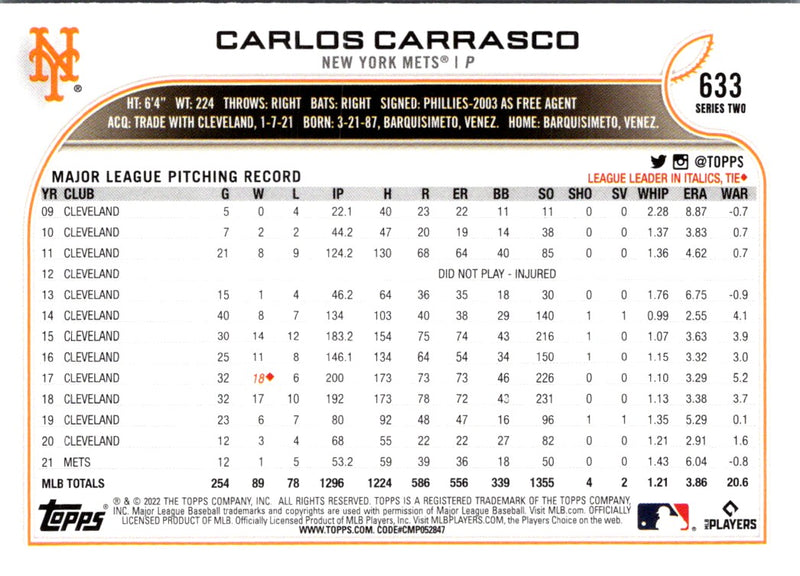 2022 Topps Carlos Carrasco