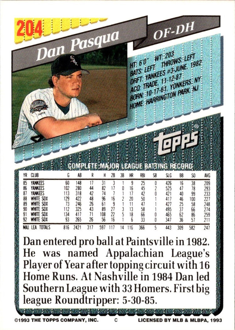 1993 Topps Inaugural Marlins Dan Pasqua