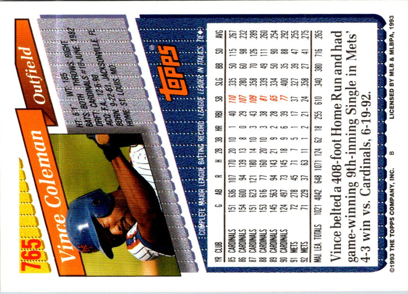 1993 Topps Vince Coleman