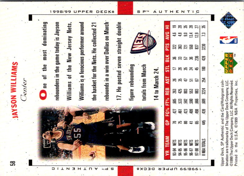1998 SP Authentic Jayson Williams