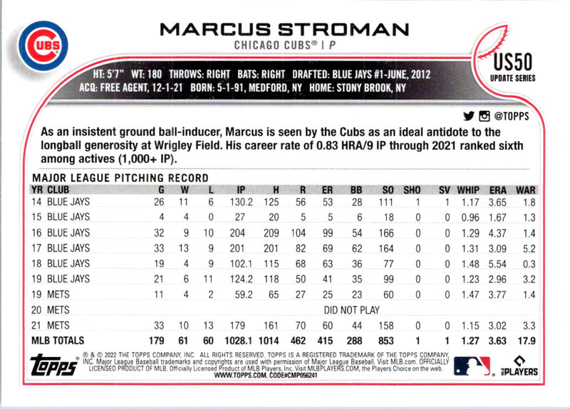 2022 Topps Update Marcus Stroman