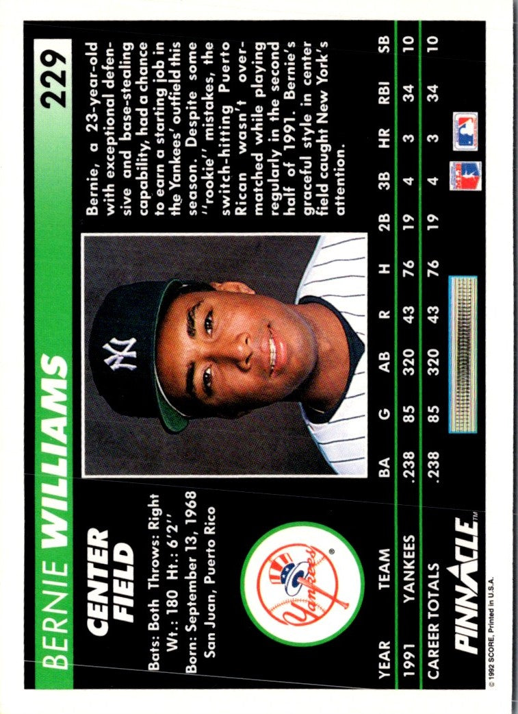 1992 Pinnacle Bernie Williams