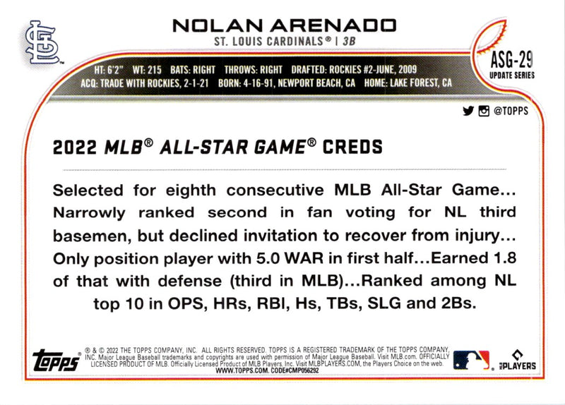 2022 Topps Update 2022 MLB All-Star Game Nolan Arenado