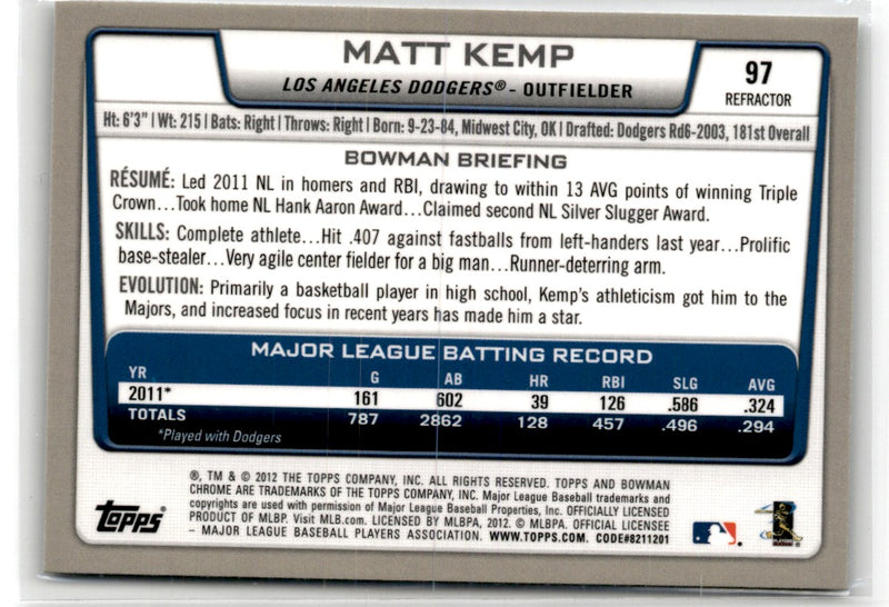 2012 Bowman Chrome Matt Kemp