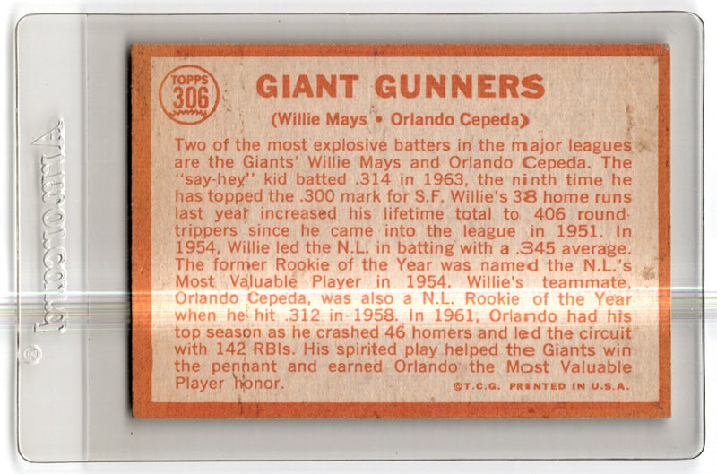 1964 Topps Giant Gunners (Willie Mays/Orlando Cepeda)