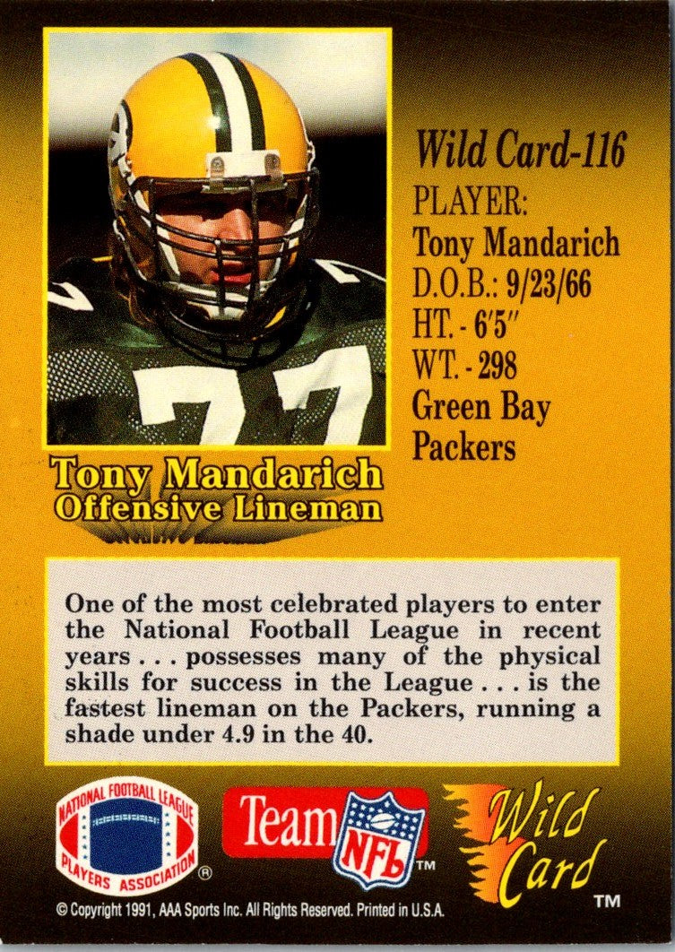 1991 Wild Card Tony Mandarich