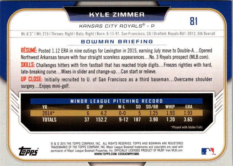 2015 Bowman Draft Picks & Prospects Kyle Zimmer