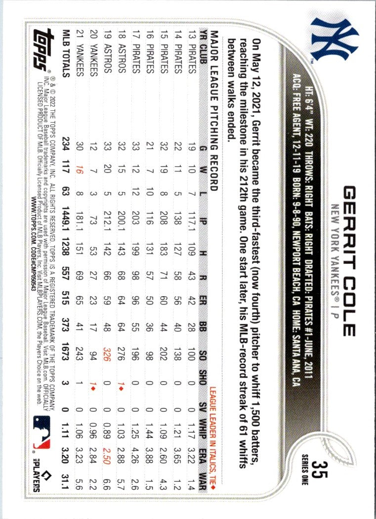 2022 Topps Gerrit Cole