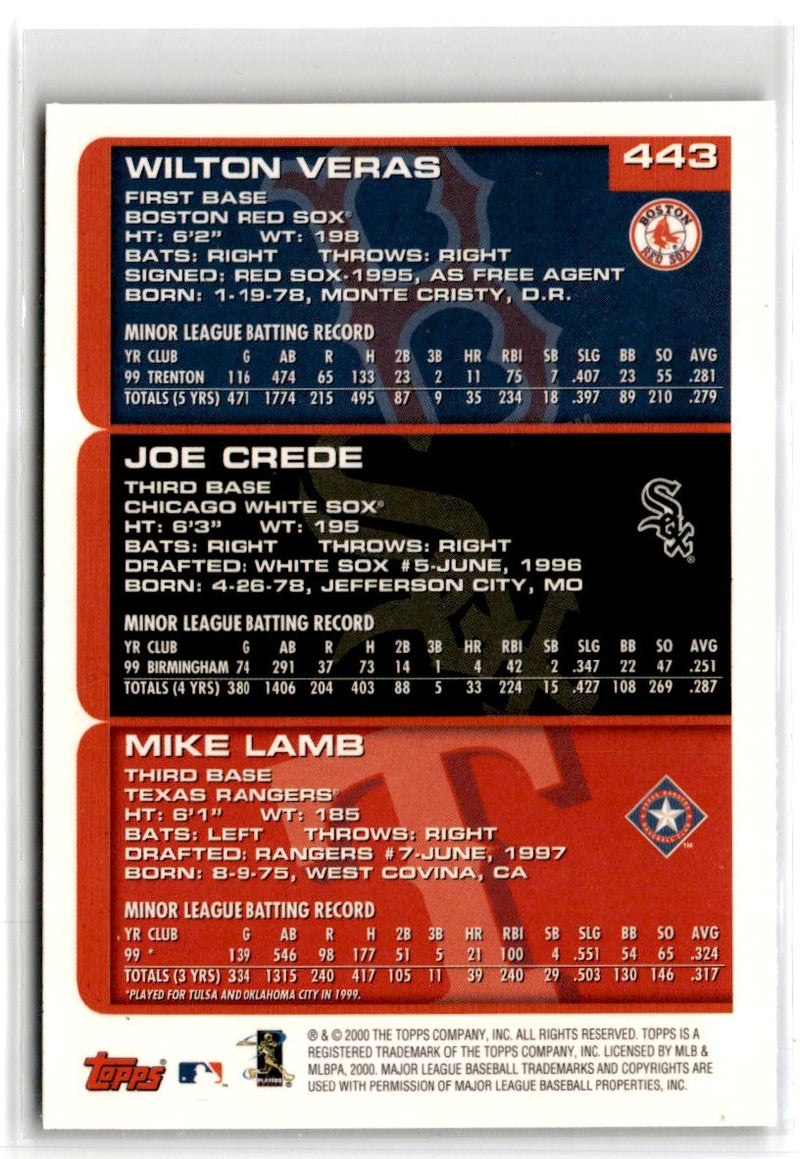 2000 Topps Chrome Wilton Veras/Joe Crede/Mike Lamb