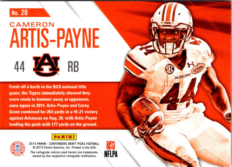 2015 Panini Contenders Draft Picks School Colors Cameron Artis-Payne