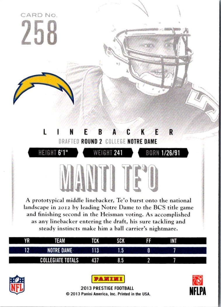 2013 Panini Prestige Rookie  Extra Points Red Manti Te'o