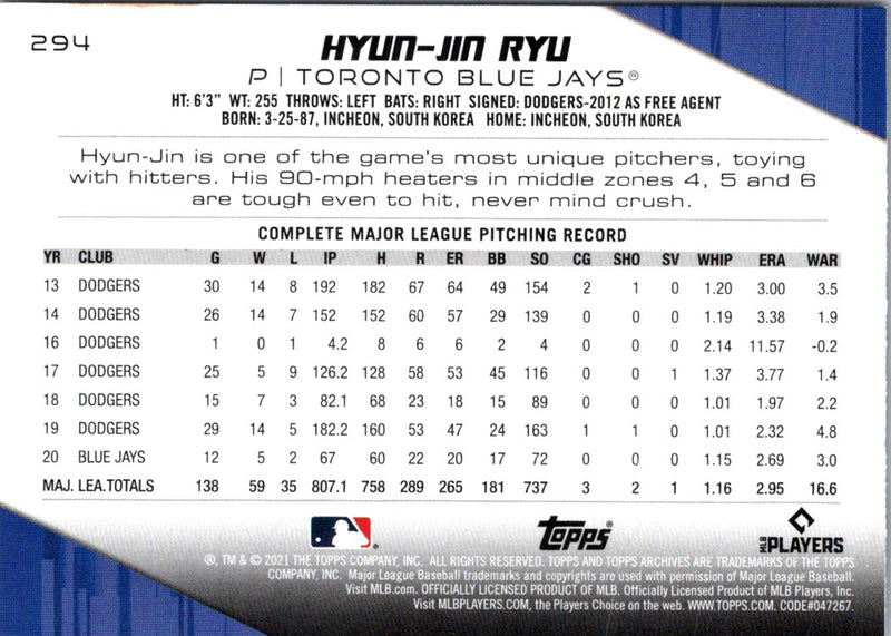 2021 Topps Archives Hyun-Jin Ryu