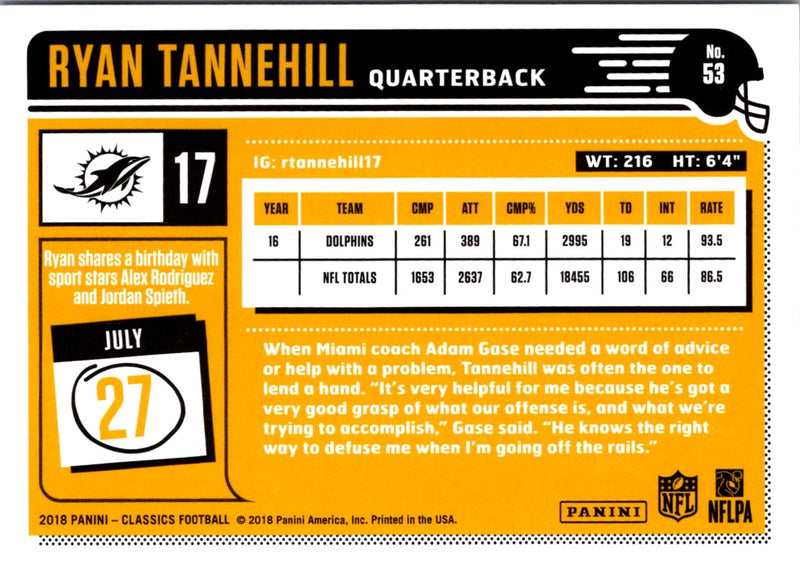 2018 Panini Classics Ryan Tannehill