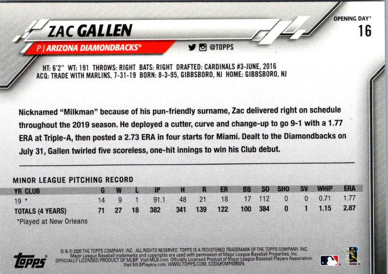 2020 Topps Zac Gallen