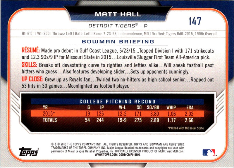 2015 Bowman Draft Picks & Prospects Matt Hall