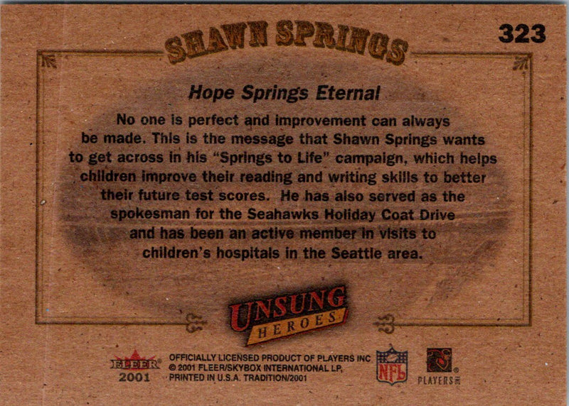 2001 Fleer Tradition Glossy Shawn Springs
