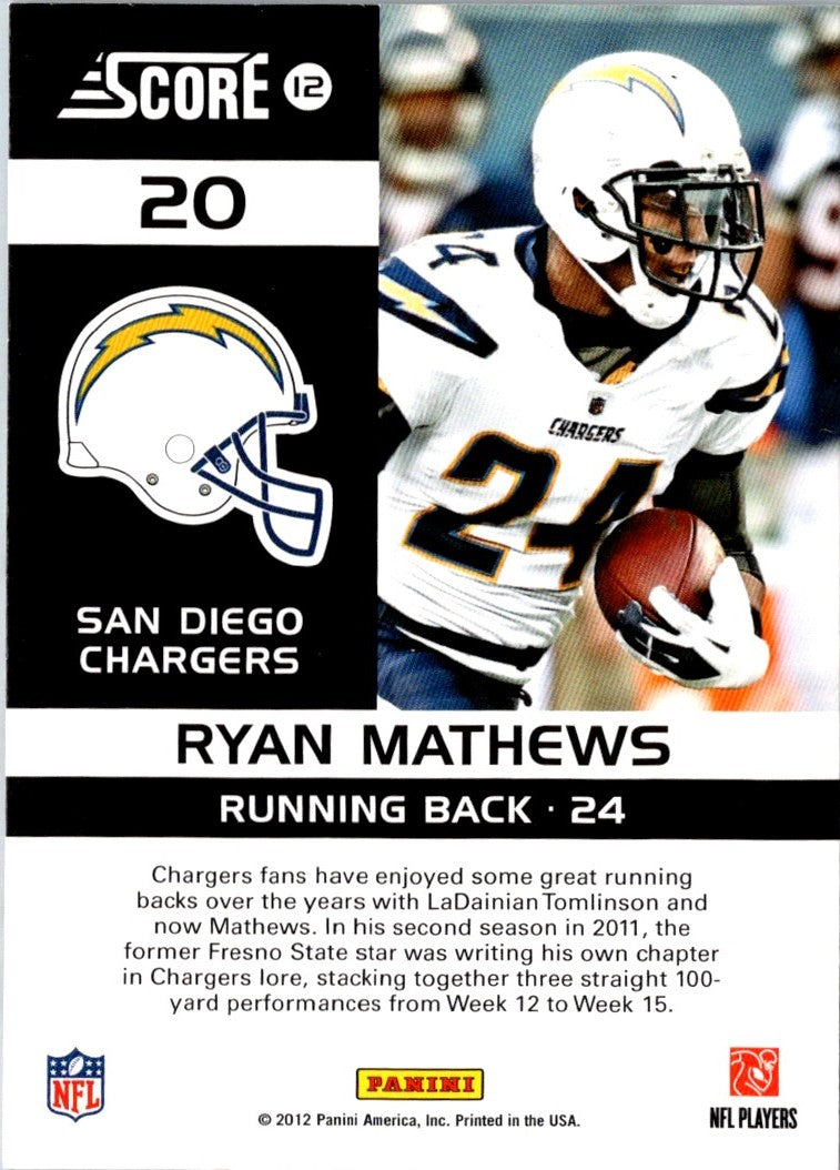 2012 Score Complete Players Ryan Mathews