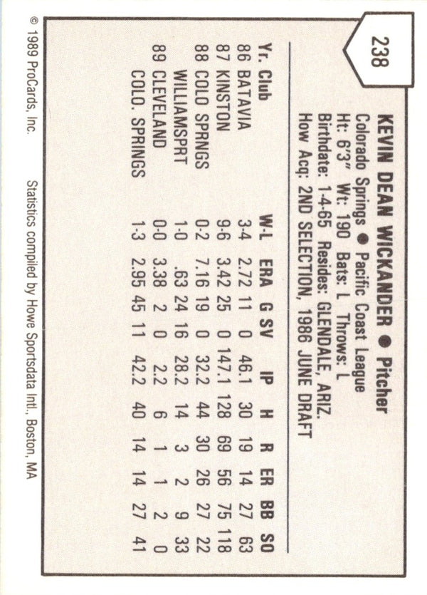 1989 ProCards Kevin Wickander #238
