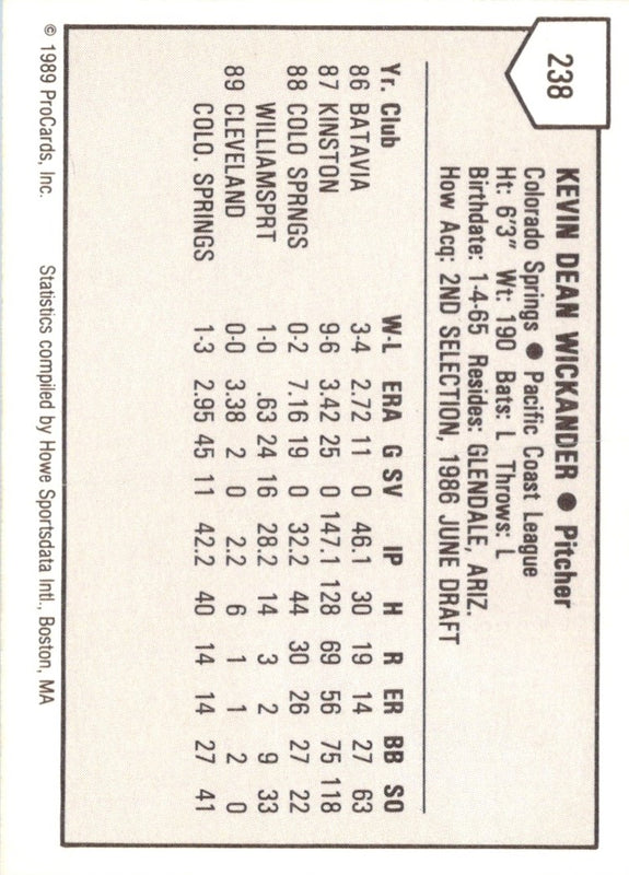1989 ProCards Kevin Wickander #238