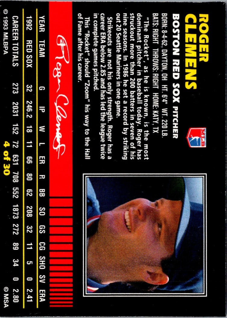 1993 Post Cereal Roger Clemens