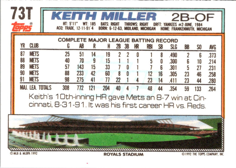 1992 Topps Traded Keith Miller