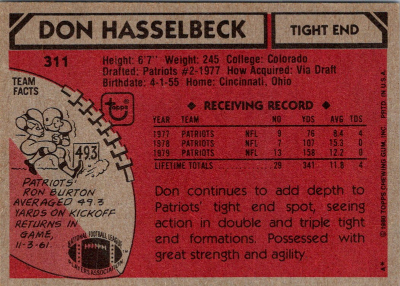 1980 Topps Don Hasselbeck