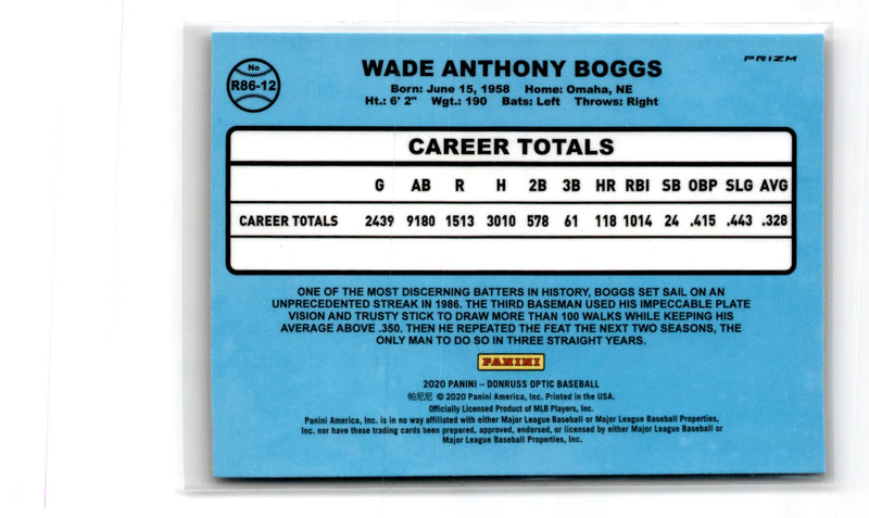 2020 Donruss Optic Retro 1986 Wade Boggs