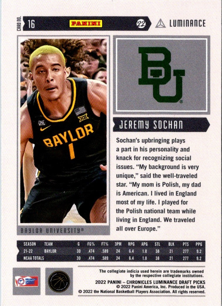 2022 Panini Chronicles Draft Picks Luminance Jeremy Sochan