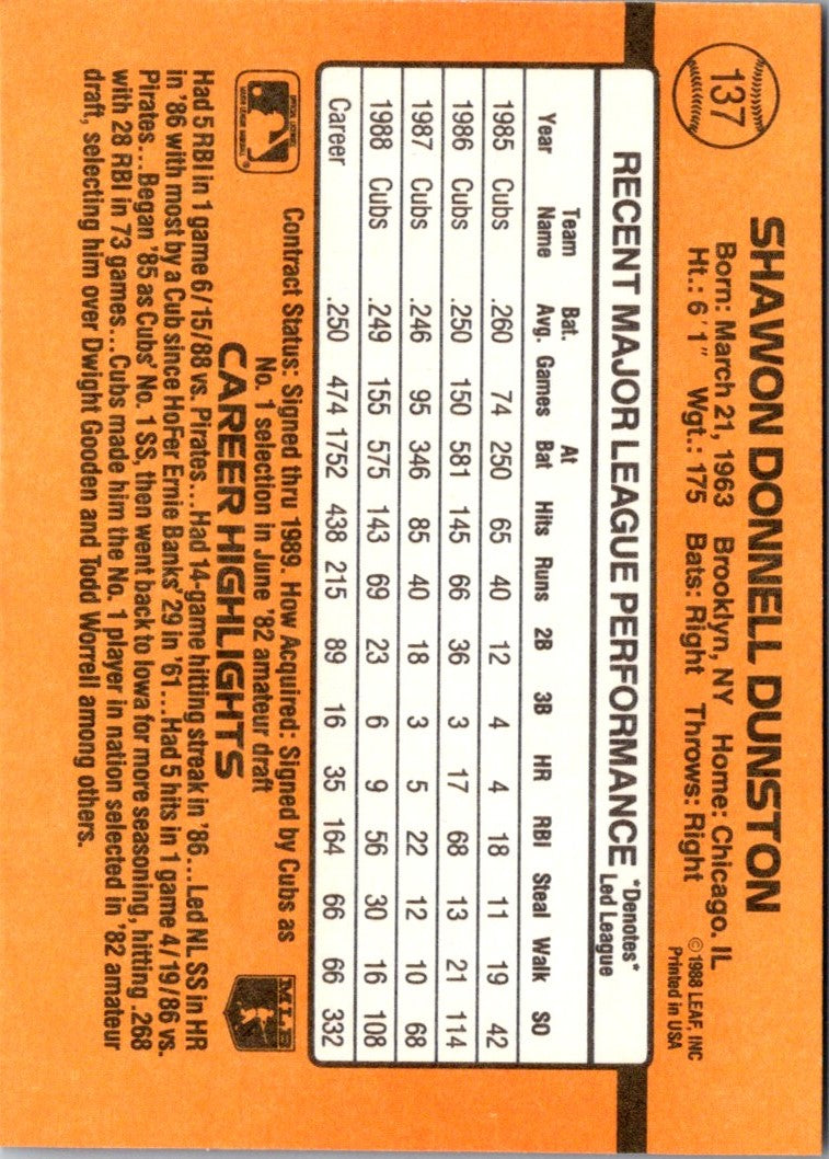 1989 Donruss Shawon Dunston