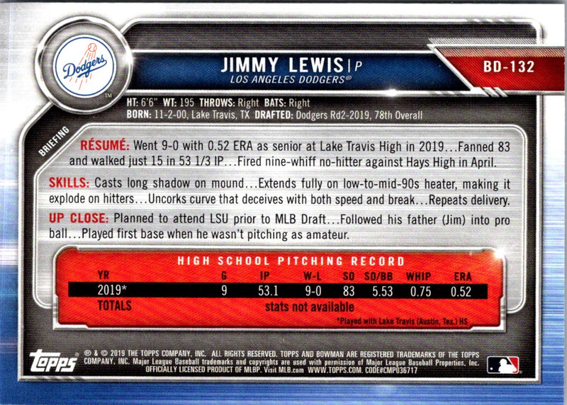 2019 Bowman Draft Jimmy Lewis