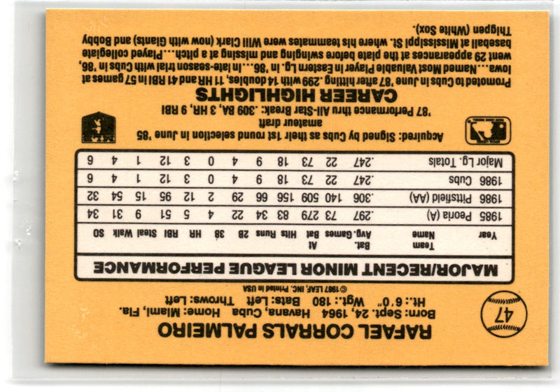 1987 Donruss The Rookies Rafael Palmeiro