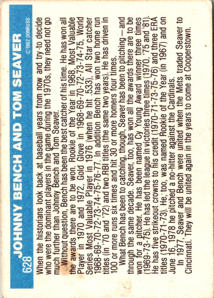 1982 Donruss Tom Seaver/Johnny Bench