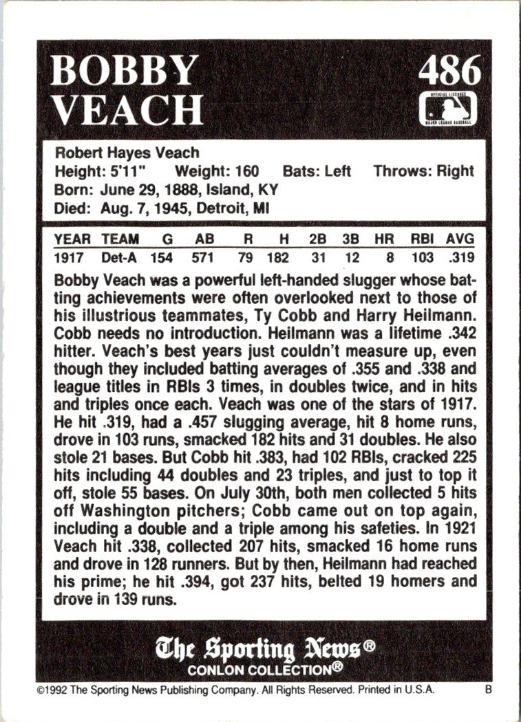 1992 Conlon Collection TSN Bobby Veach