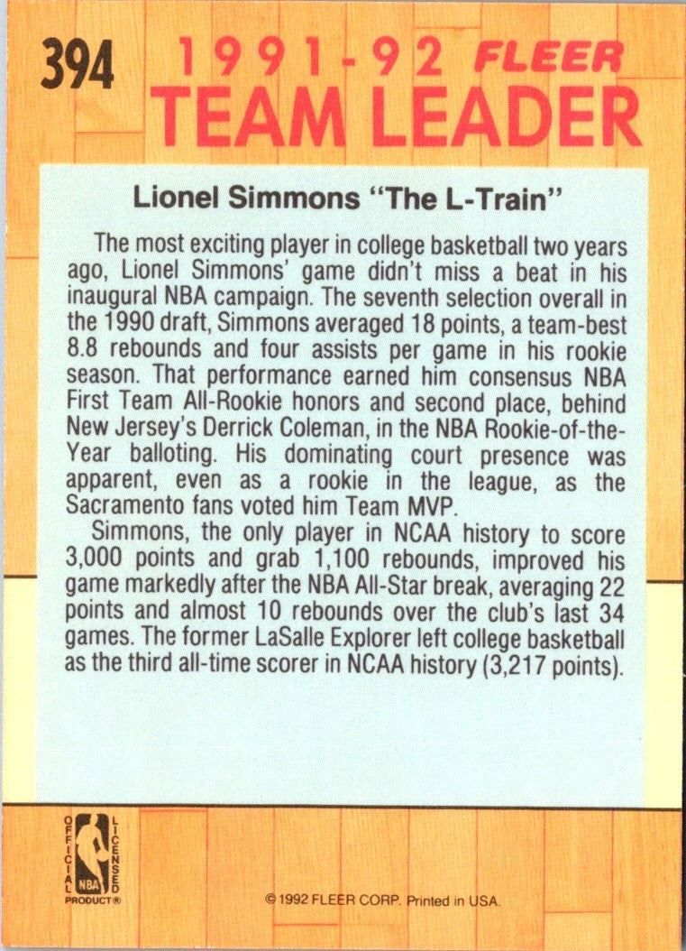 1991 Fleer Lionel Simmons