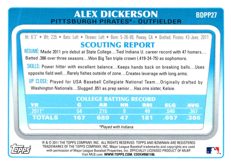 2011 Bowman Chrome Prospects Alex Dickerson