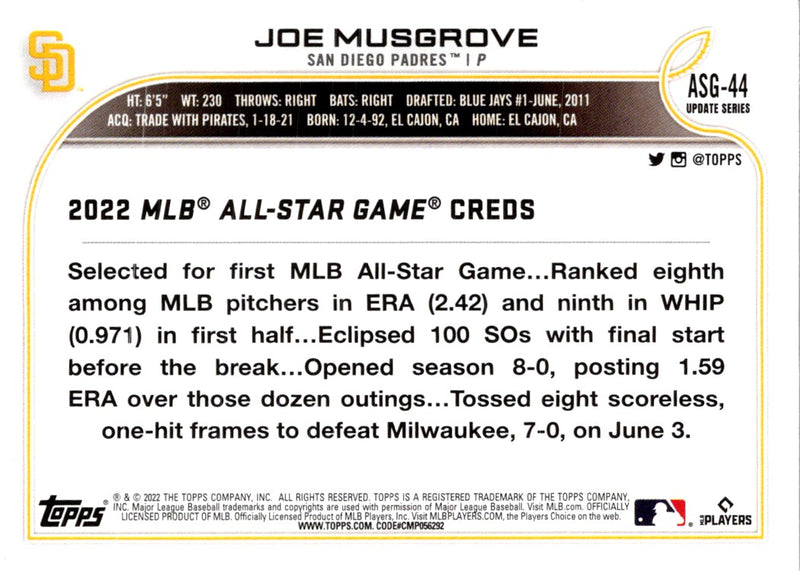 2022 Topps Update 2022 MLB All-Star Game Joe Musgrove