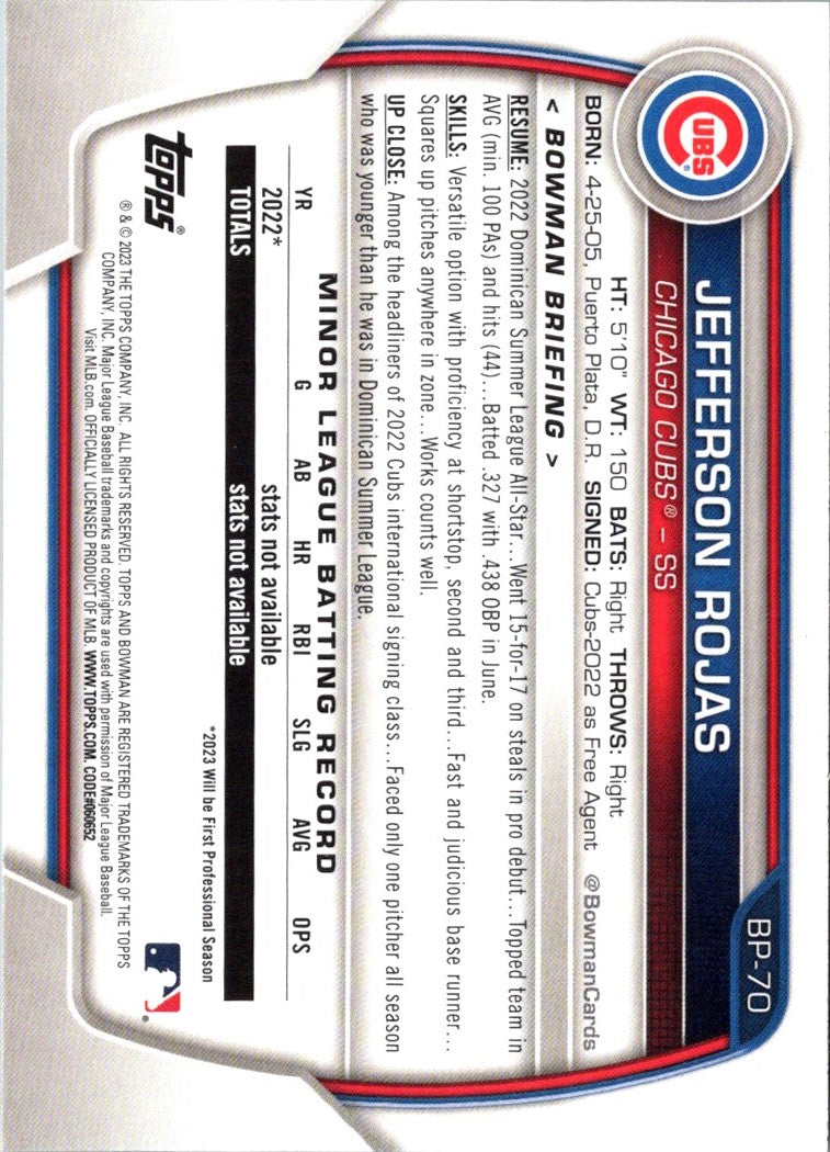 2023 Bowman Prospects Jefferson Rojas