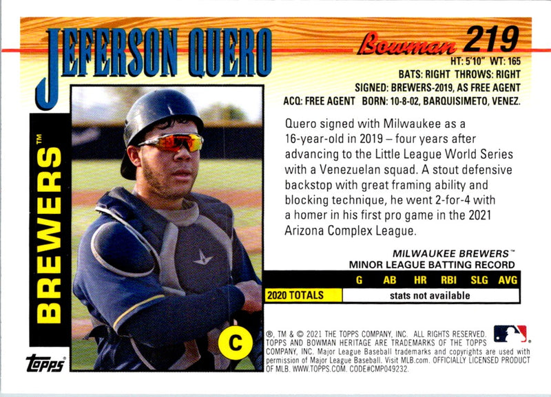 2021 Bowman Heritage Jeferson Quero