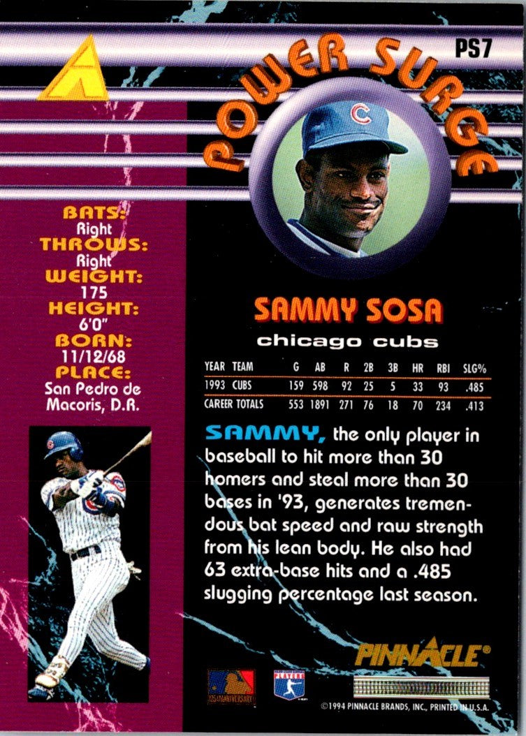 1994 Pinnacle Power Surge Sammy Sosa