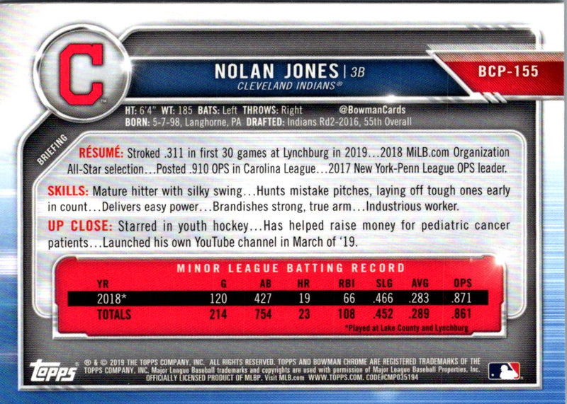 2019 Bowman Chrome Prospects Nolan Jones