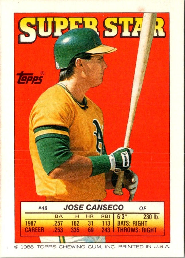 1988 Topps Stickers Super Star Backs Jose Canseco