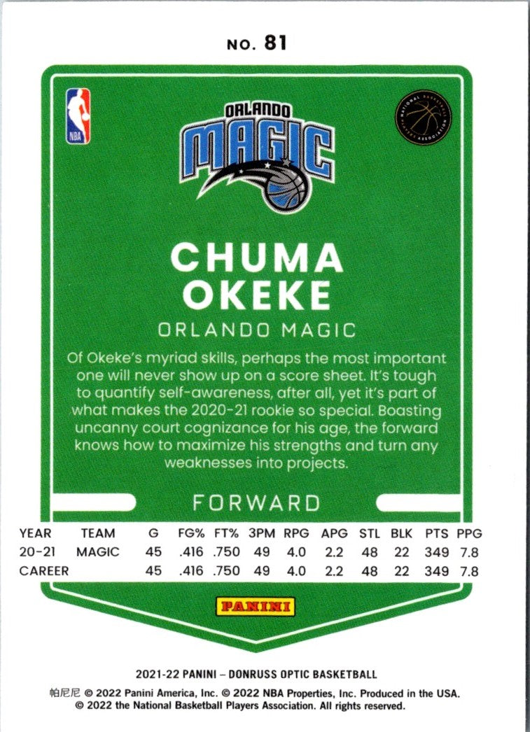 2021 Donruss Optic Blue Chuma Okeke