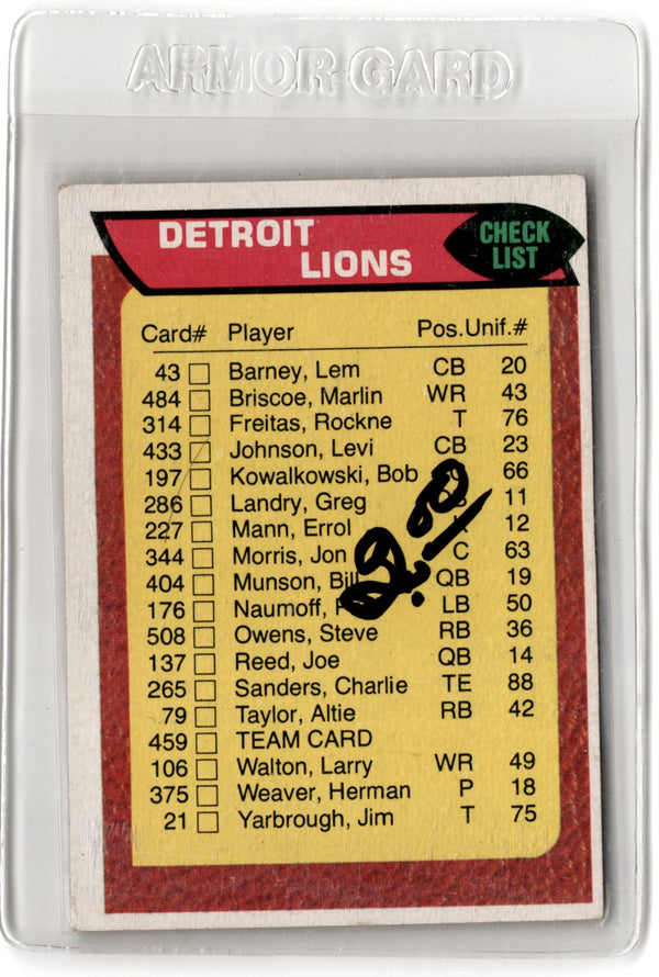 1976 Topps Detroit Lions #459