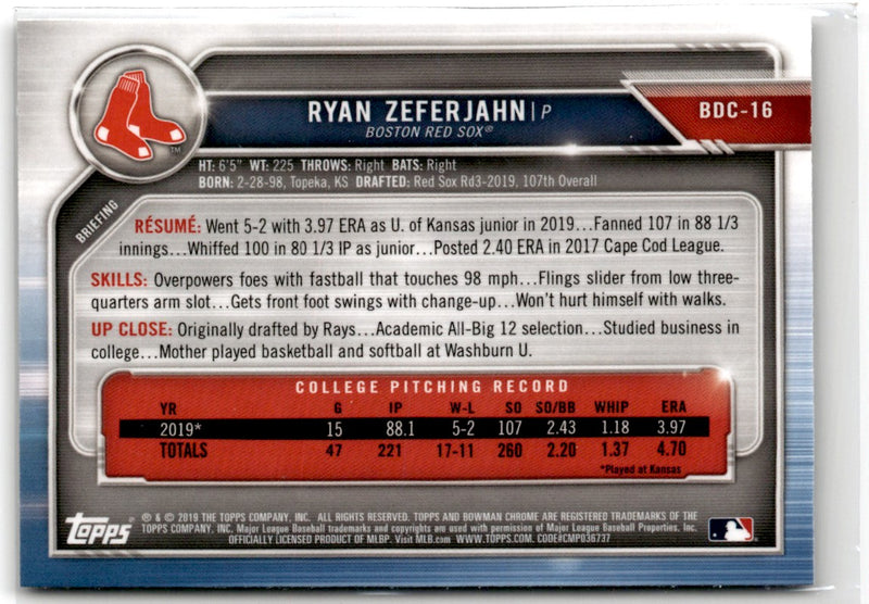 2019 Bowman Draft Chrome Sapphire Ryan Zeferjahn