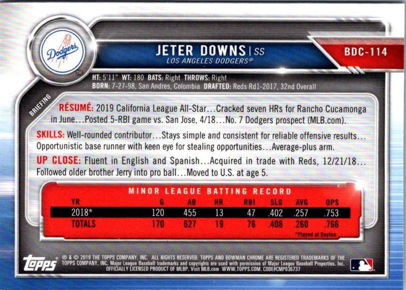 2019 Bowman Draft Chrome Jeter Downs