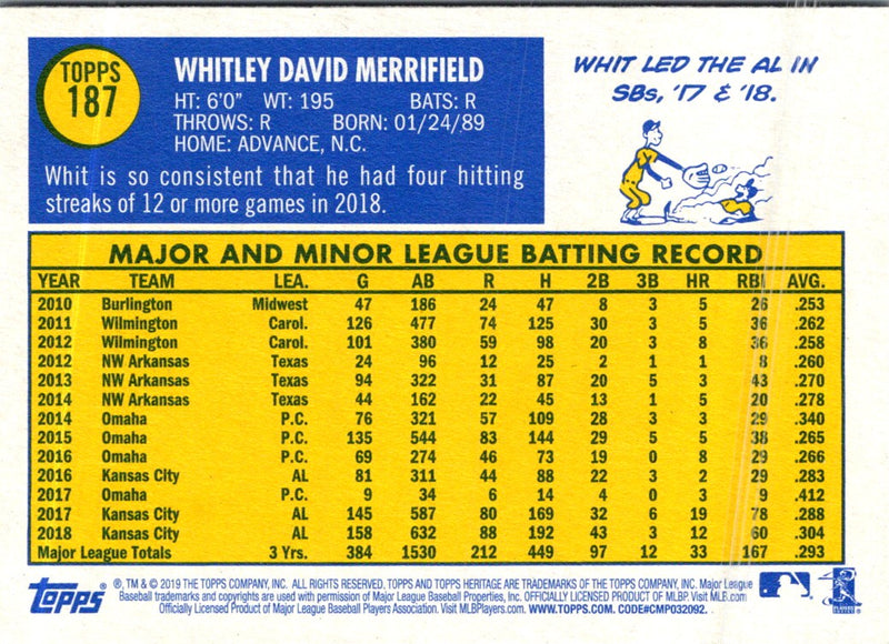 2019 Topps Heritage Whit Merrifield