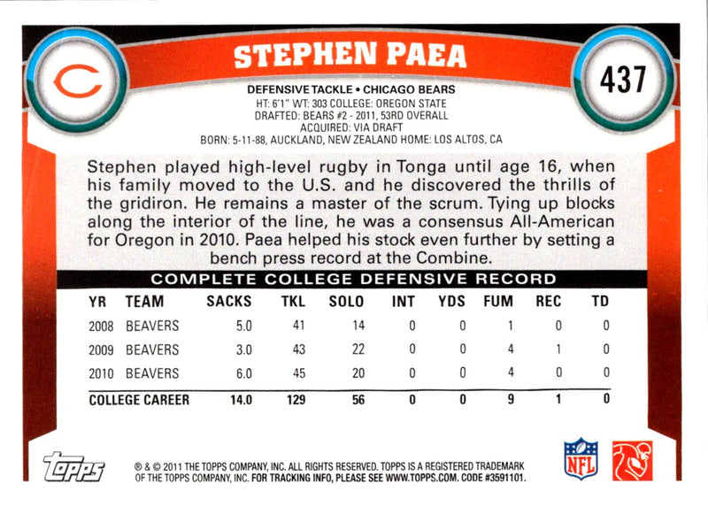 2011 Topps Stephen Paea